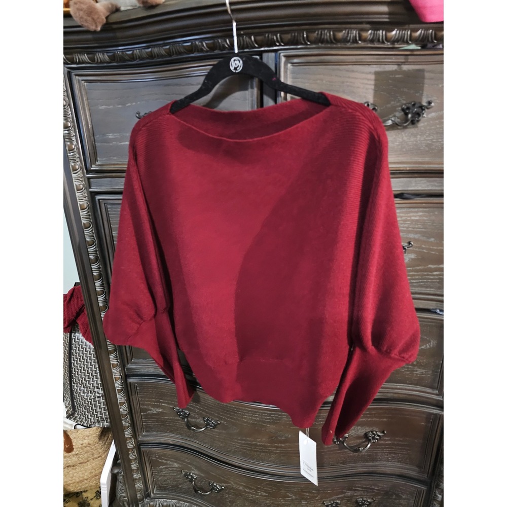 La' Ros Burgundy Dolman Sleeve Ribbed Knit Boat Neck Sweater One Size LT0264 NEW